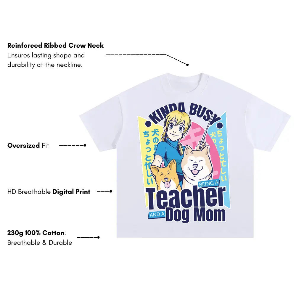 Teacher Dog Mother Oversized White Graphic Tee - Image 3