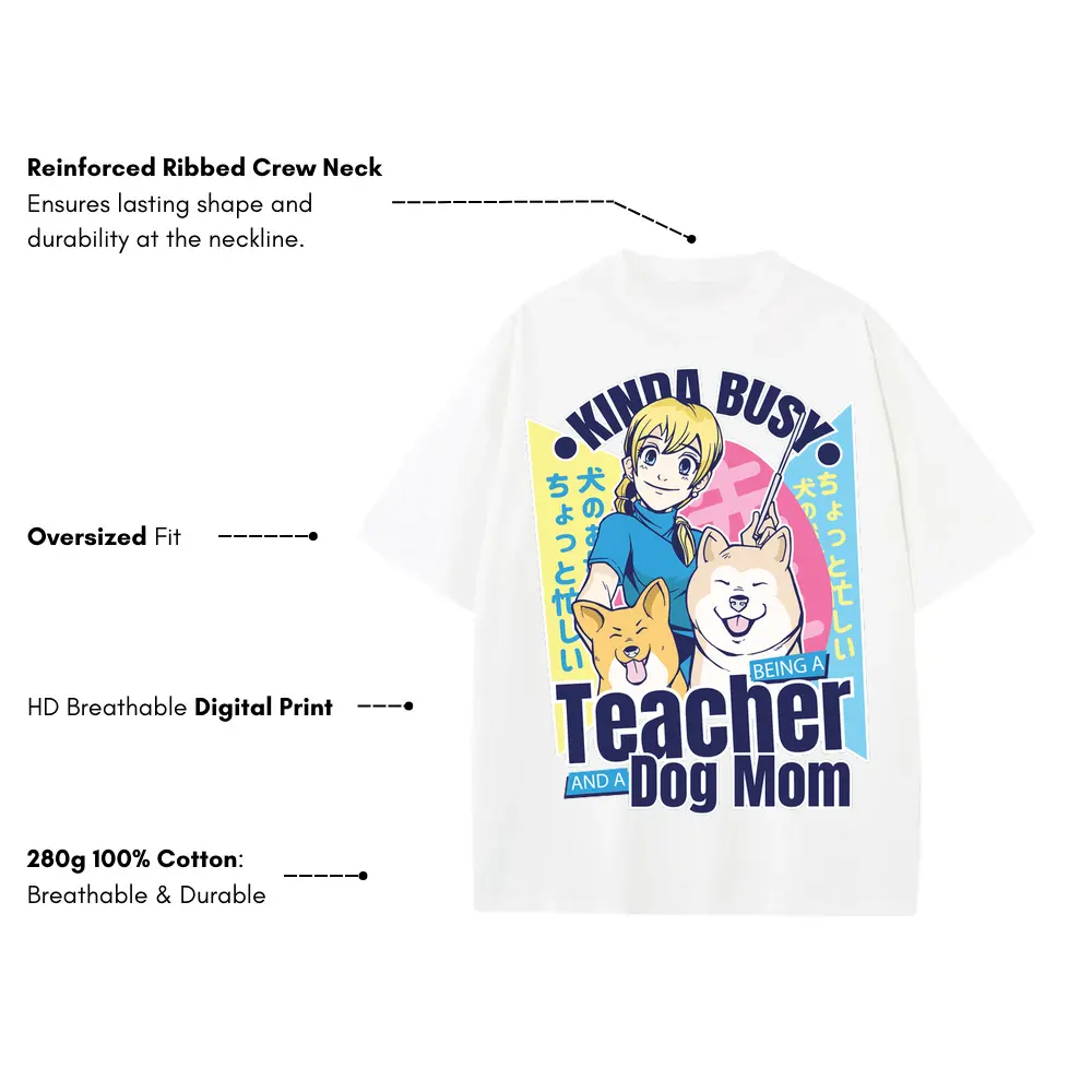 Teacher Dog Mother Heavyweight Oversized White Graphic Tee - Image 3