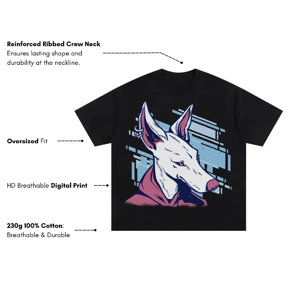 White Pink Dog Oversized Black Graphic Tee - Image 3