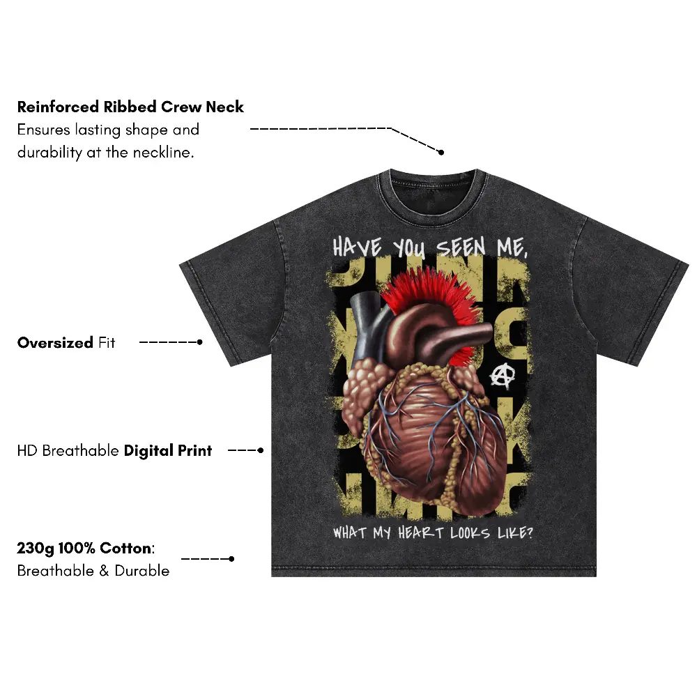 32279 Punk Heart Oversized Acid Wash T-shirt - Image 3