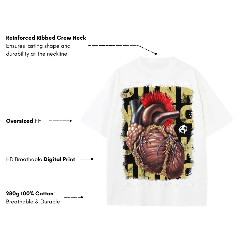 32279 Punk Heart Heavyweight Oversized White Graphic Tee - Image 3