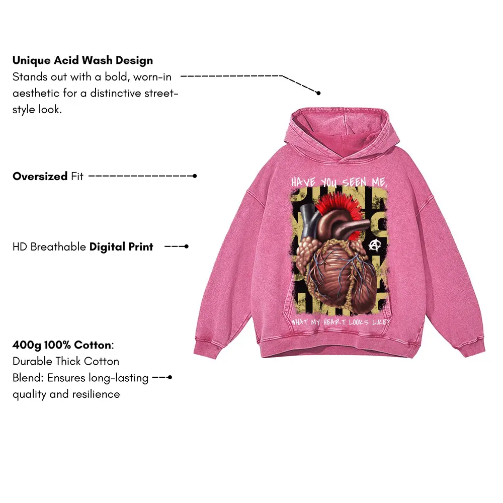 32279 Punk Heart Acid Wash Oversized Pink Hoodie - Image 3