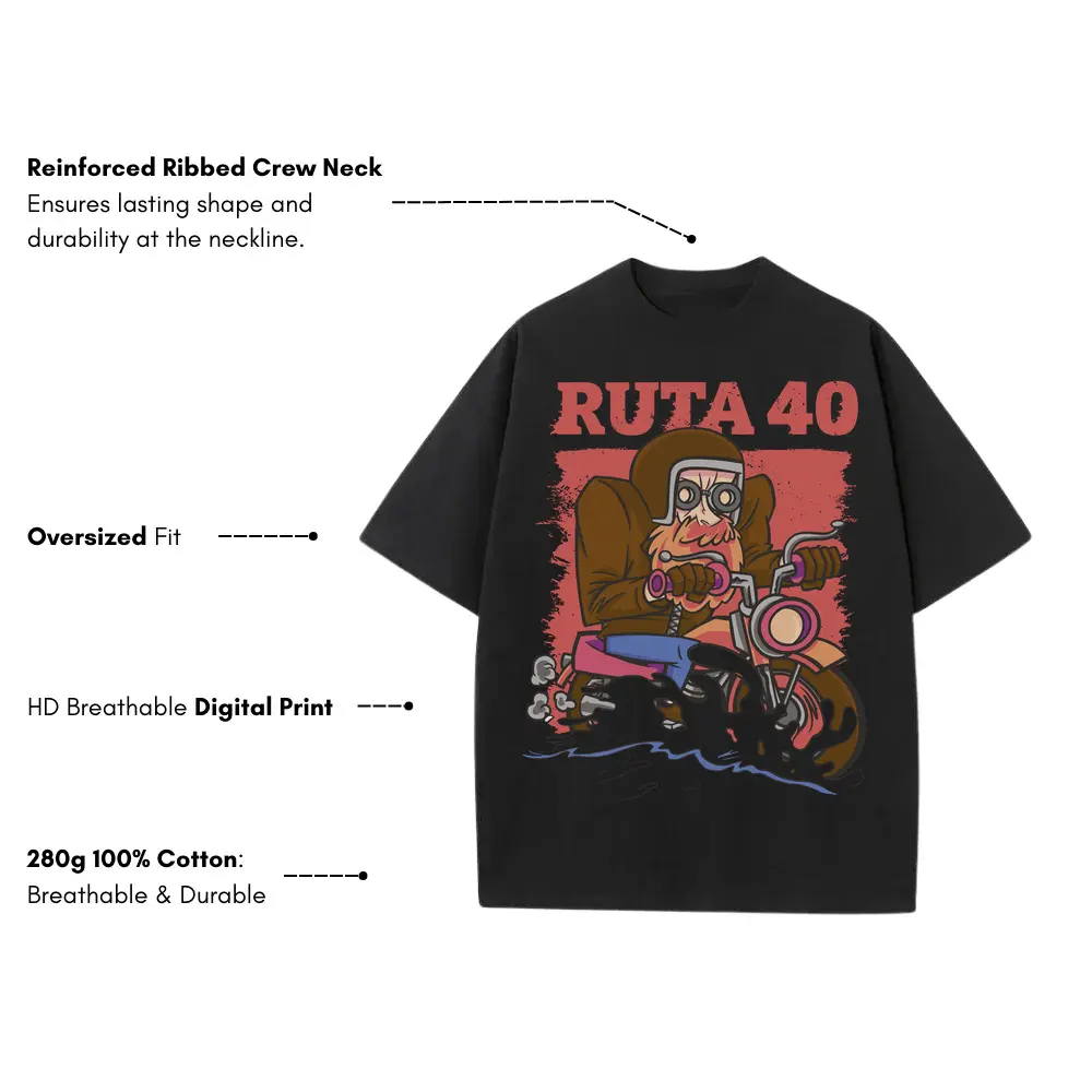 Adventure Motorcycle Heavyweight Oversized Black Graphic Tee - Image 3