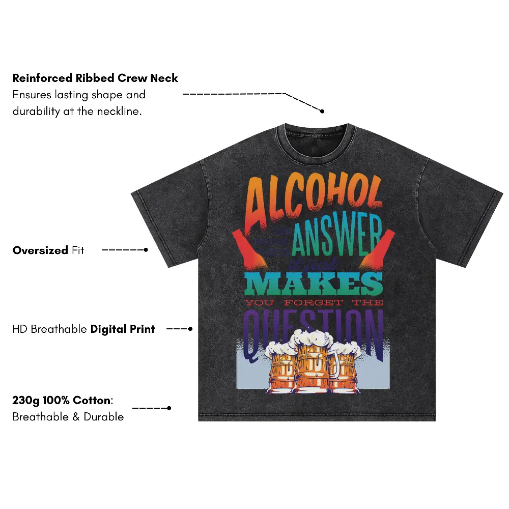 Alcohol Quote 0 Hq Oversized Acid Wash T-shirt - Image 3