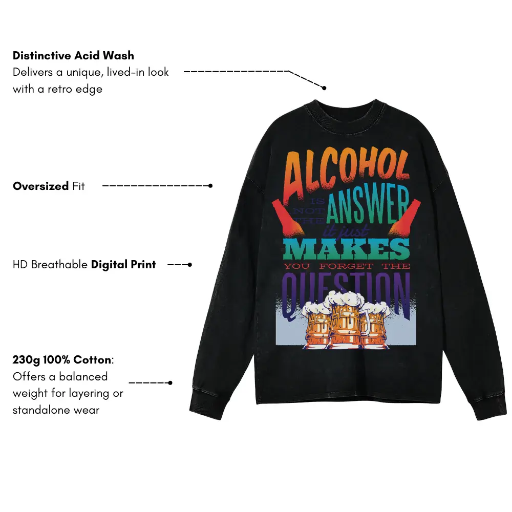 Alcohol Quote 0 Hq Acid Wash Oversized Long Sleeve Shirt - Image 3