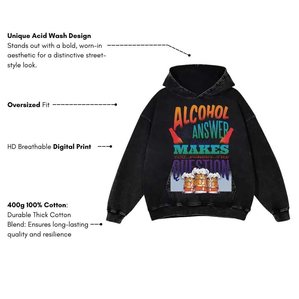 Alcohol Quote 0 Hq Acid Wash Oversized Hoodie - Image 3