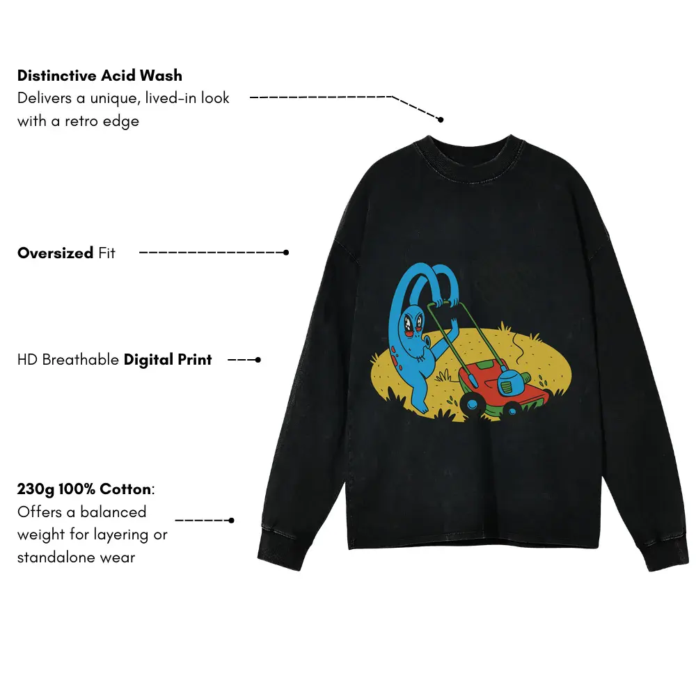 Alien Lawnmower Acid Wash Oversized Long Sleeve Shirt - Image 3