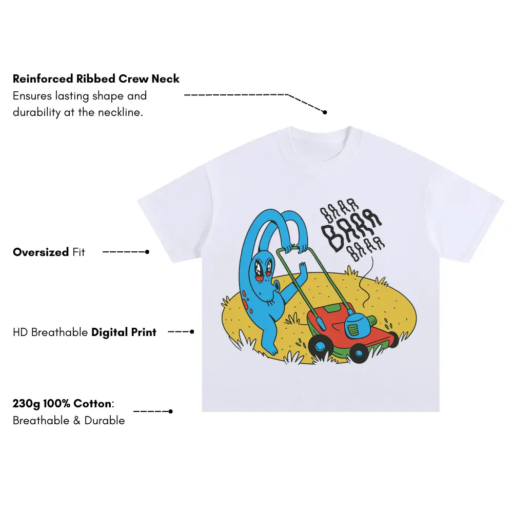 Alien Lawnmower Oversized White Graphic Tee - Image 3