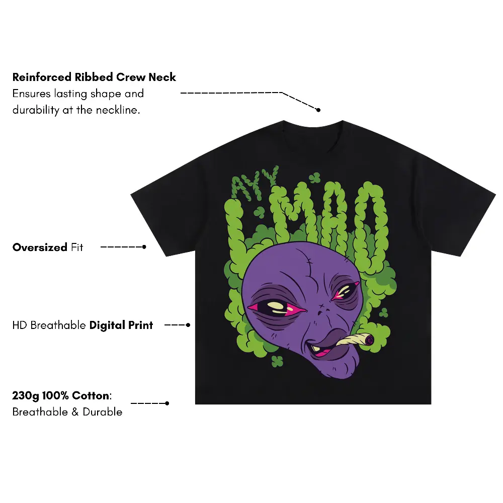 Alien Stoned Oversized Black Graphic Tee - Image 3