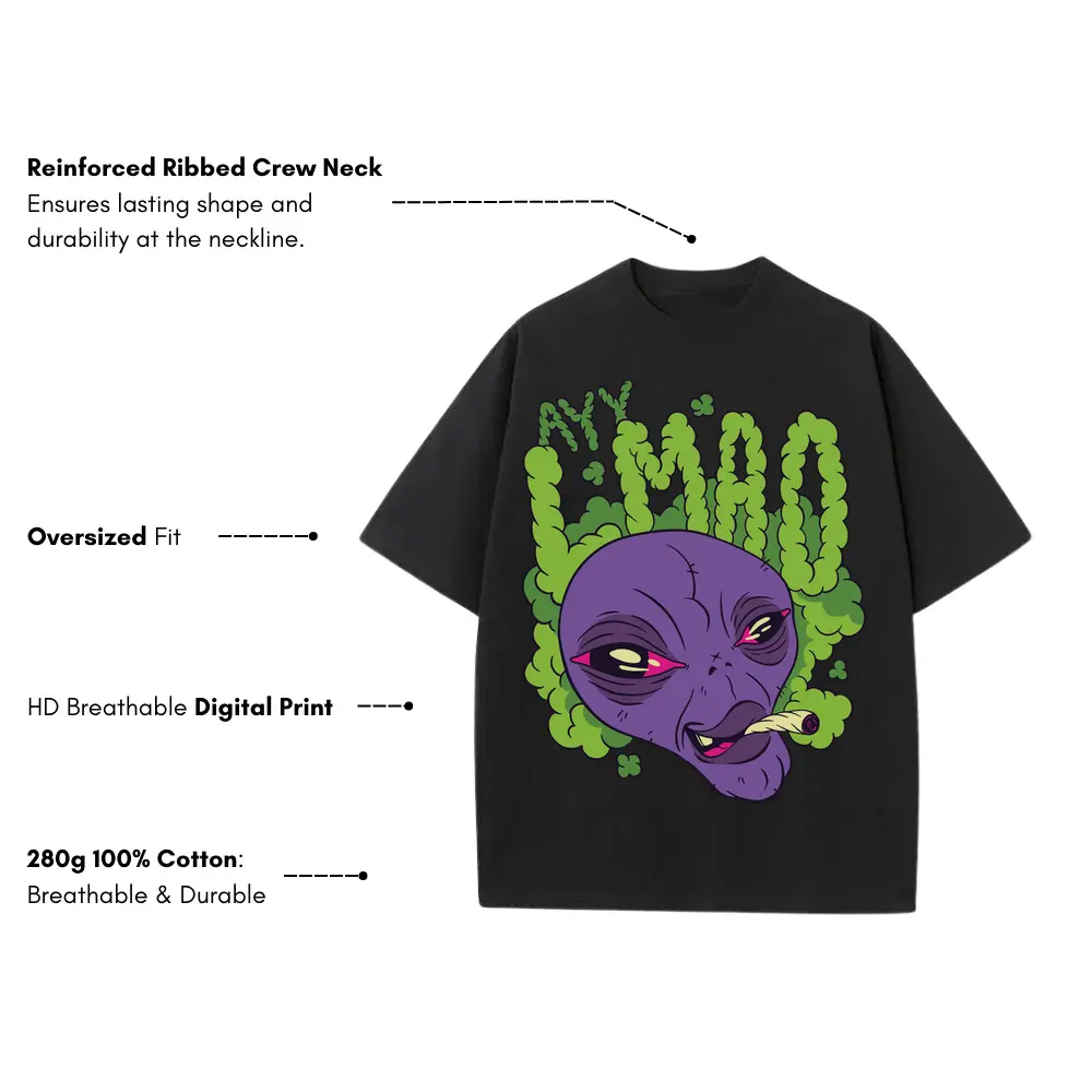 Alien Stoned Heavyweight Oversized Black Graphic Tee - Image 3