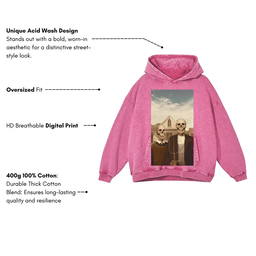 American Gothic Phonecase A Acid Wash Oversized Pink Hoodie - Image 3