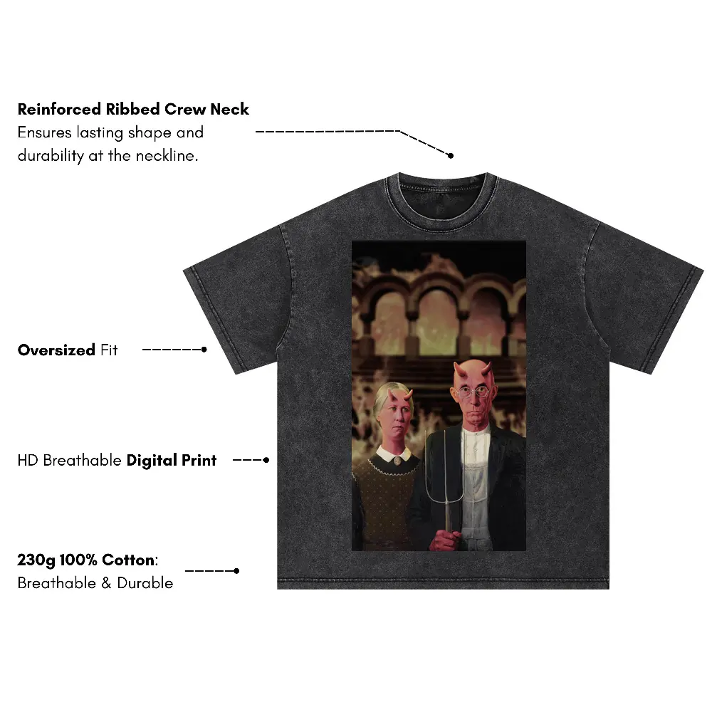 American Gothic Phonecase Oversized Acid Wash T-shirt - Image 3