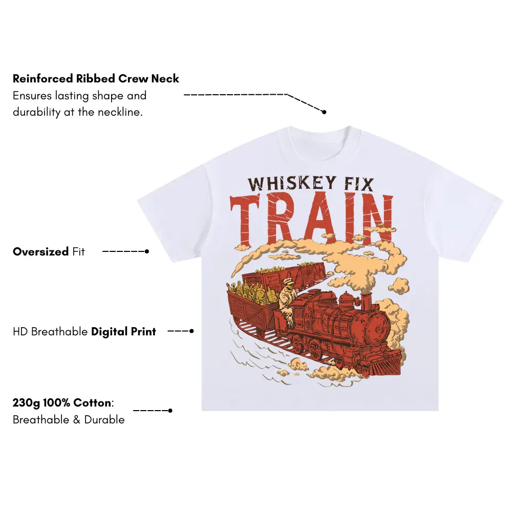 Whiskey Train Oversized White Graphic Tee - Image 3