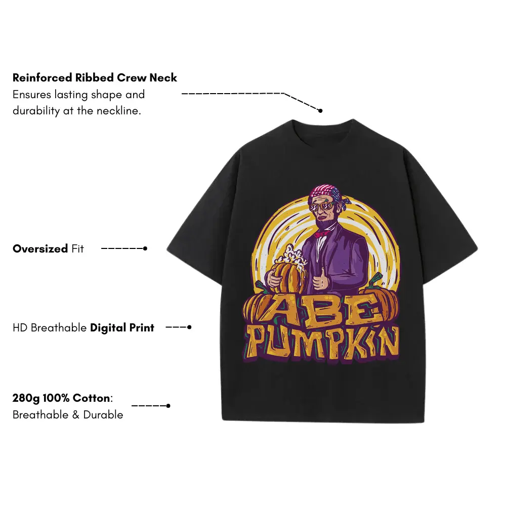 Abe Pumpkin A Heavyweight Oversized Black Graphic Tee - Image 3