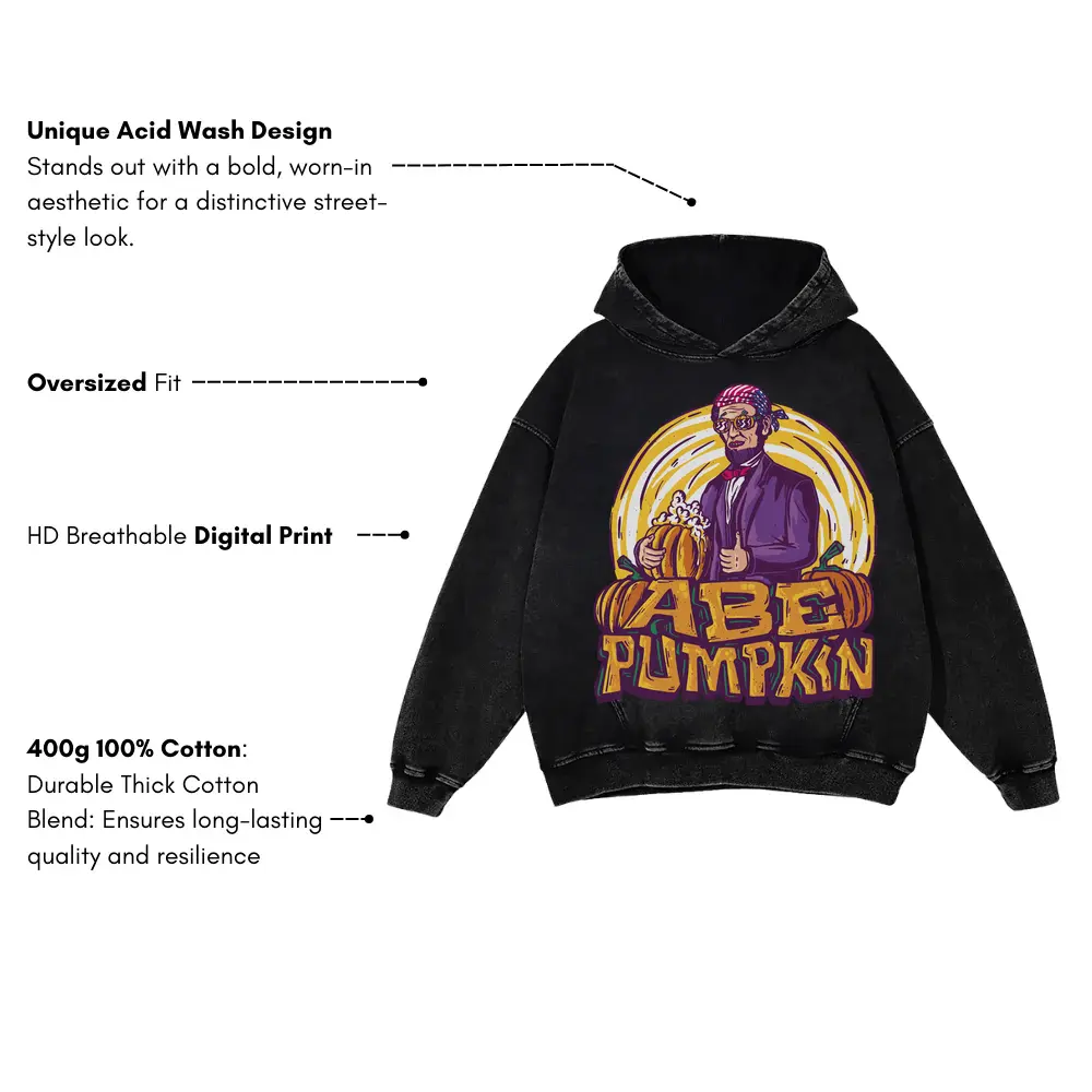 Abe Pumpkin A Acid Wash Oversized Hoodie - Image 3