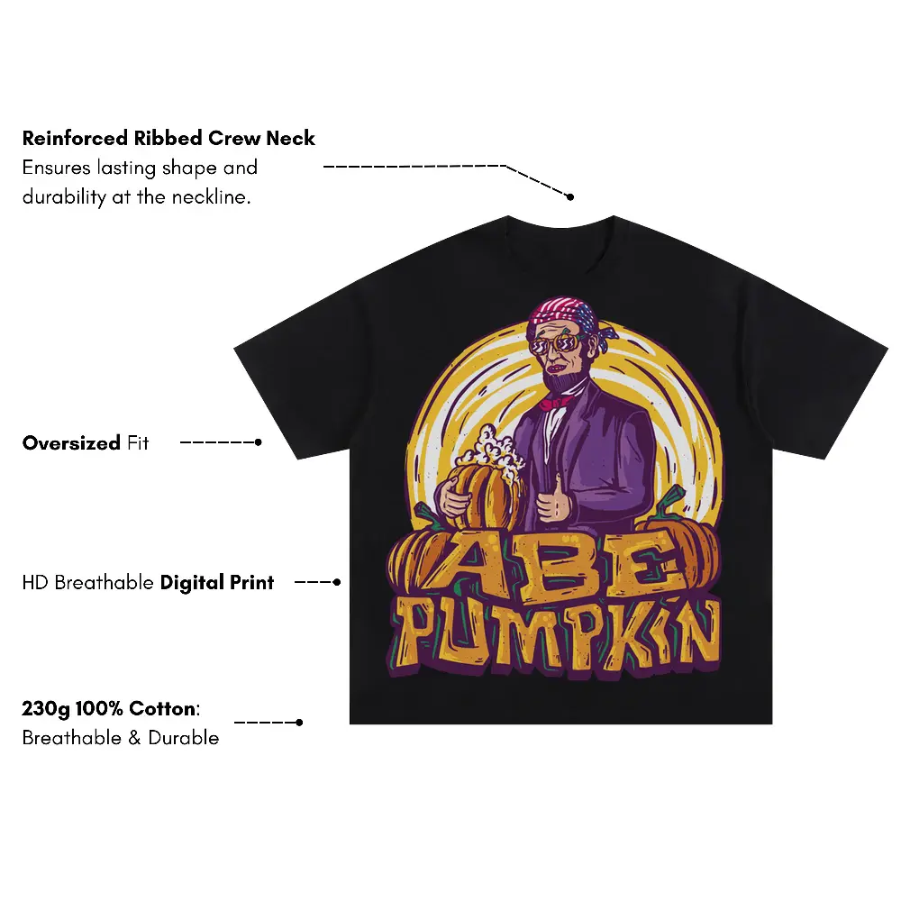 Abe Pumpkin Oversized Black Graphic Tee - Image 3