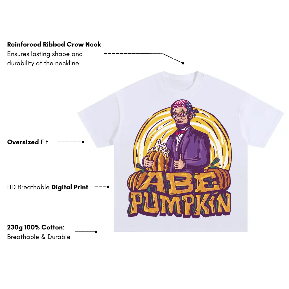 Abe Pumpkin Oversized White Graphic Tee - Image 3
