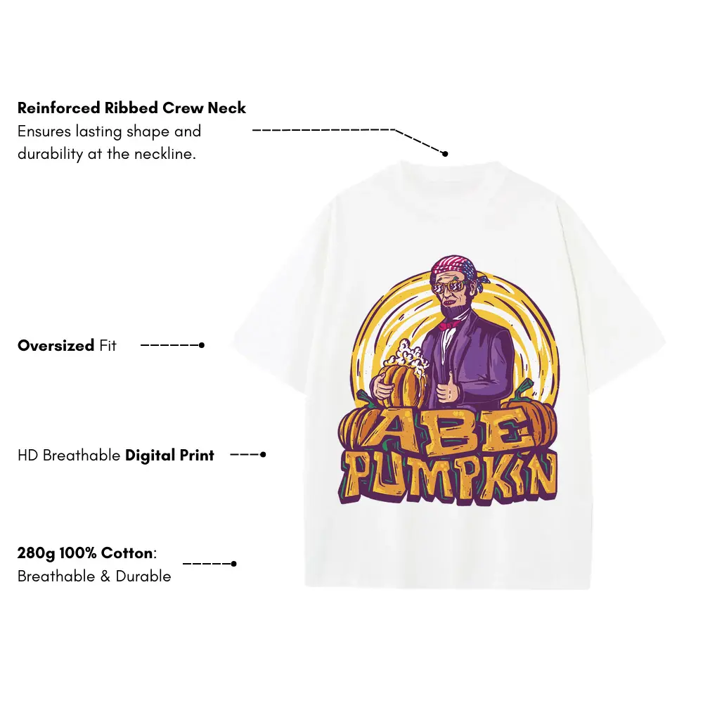 Abe Pumpkin Heavyweight Oversized White Graphic Tee - Image 3