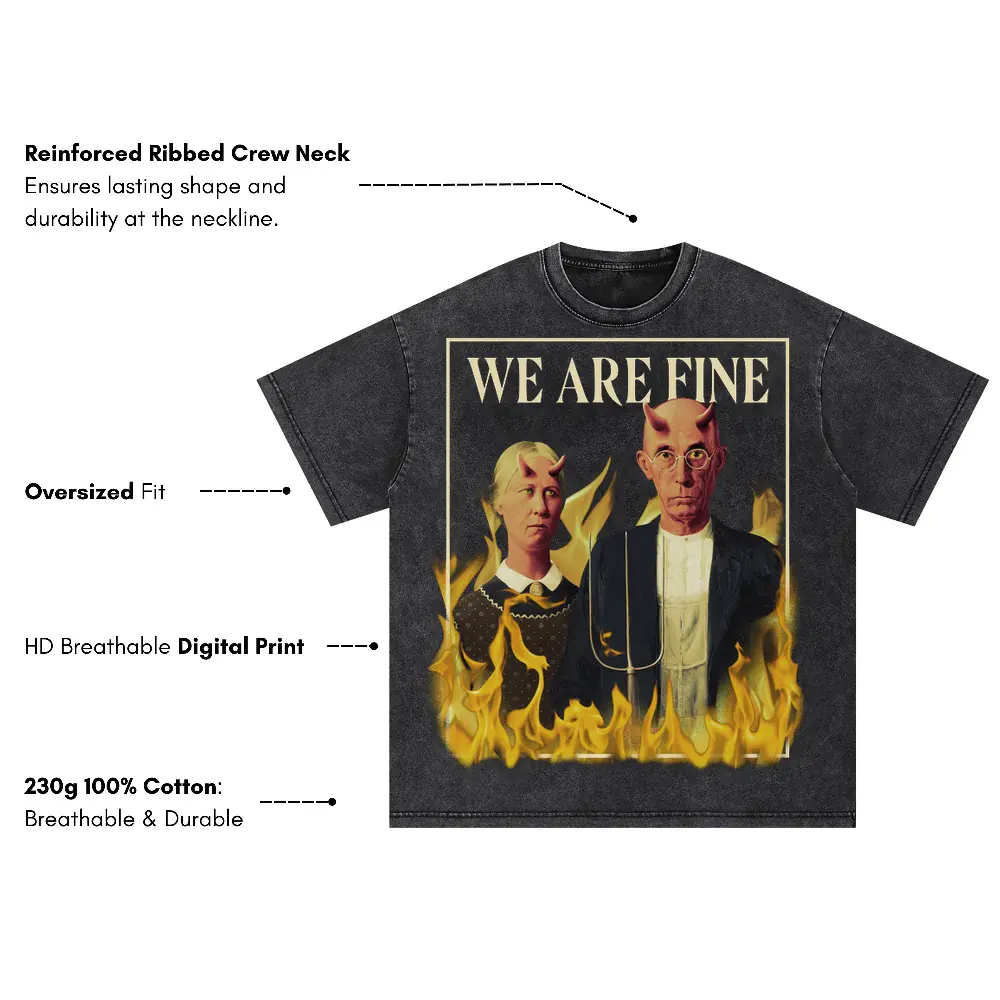 American Gothic Devils Psd Oversized Acid Wash T-shirt - Image 3