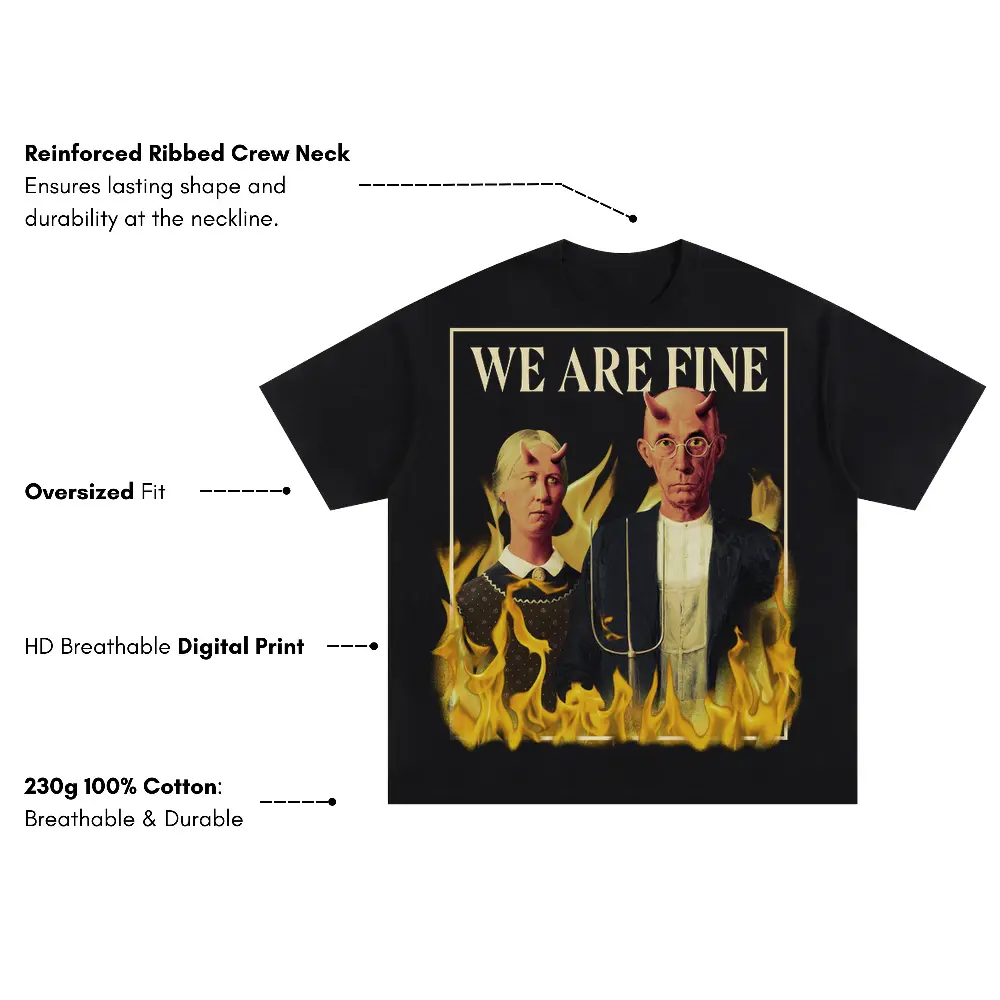 American Gothic Devils Psd Oversized Black Graphic Tee - Image 3