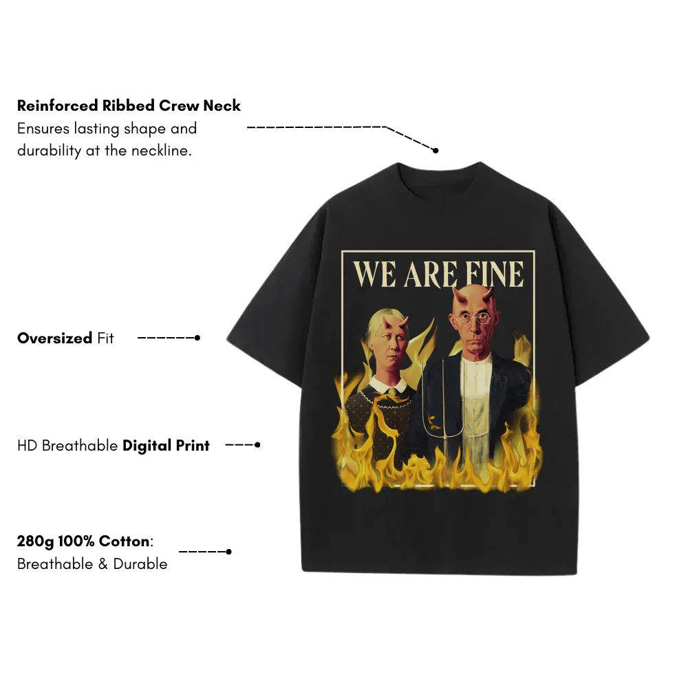 American Gothic Devils Psd Heavyweight Oversized Black Graphic Tee - Image 3