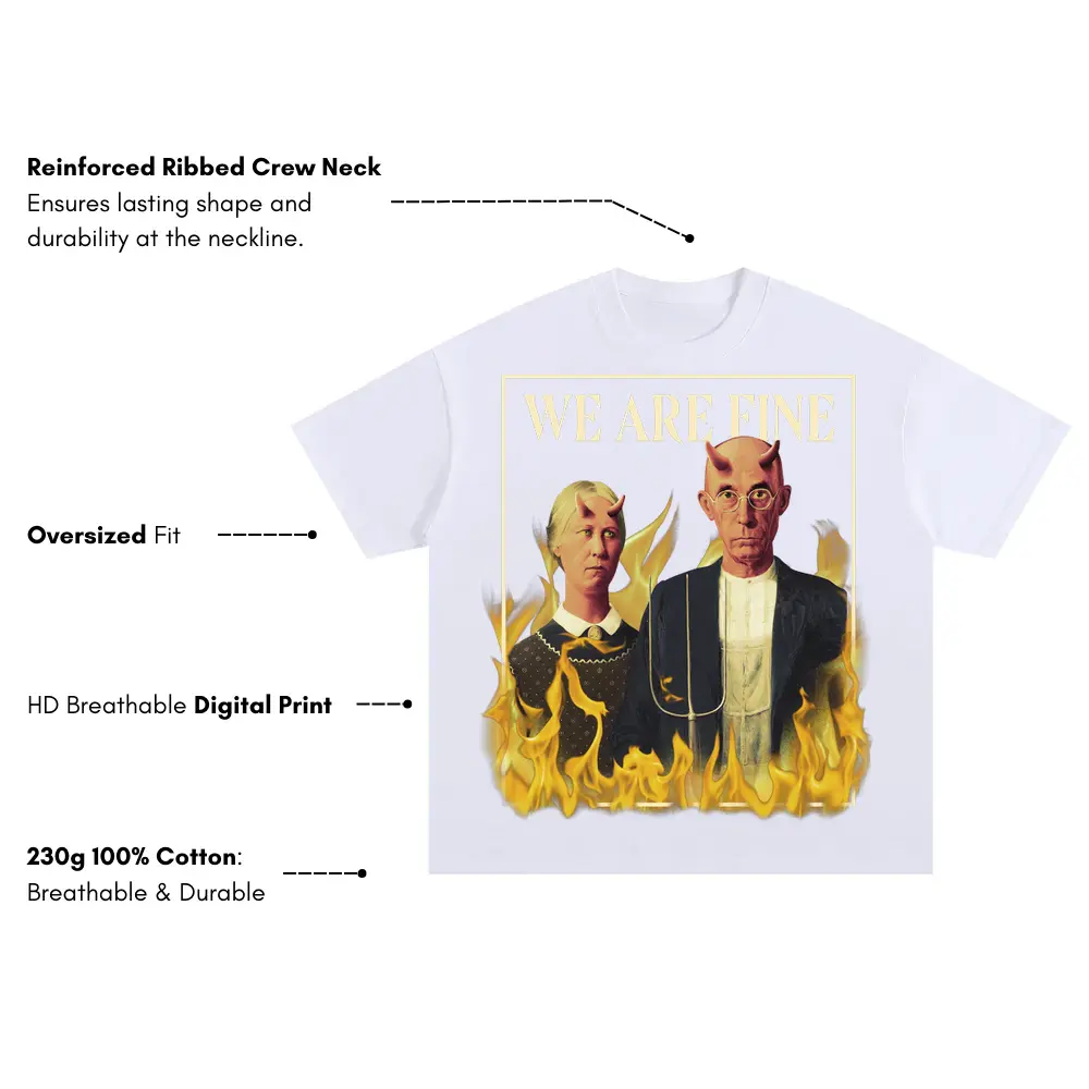 American Gothic Devils Psd Oversized White Graphic Tee - Image 3