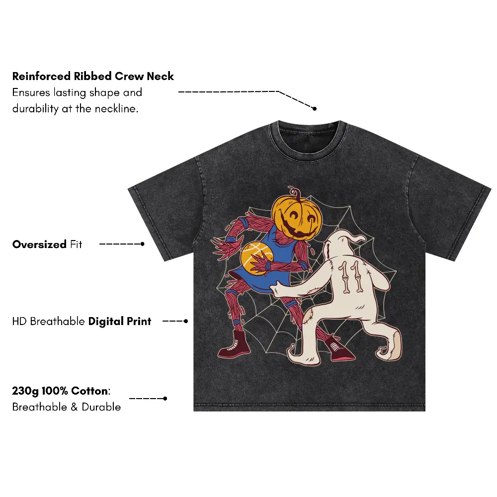Basketball Halloween Oversized Acid Wash T-shirt - Image 3