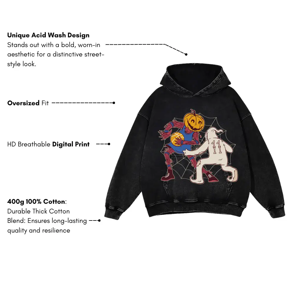 Basketball Halloween Acid Wash Oversized Hoodie - Image 3