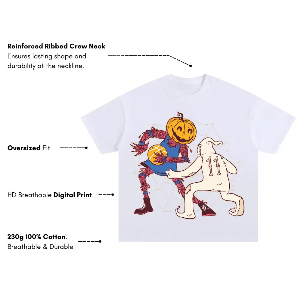 Basketball Halloween Oversized White Graphic Tee - Image 3