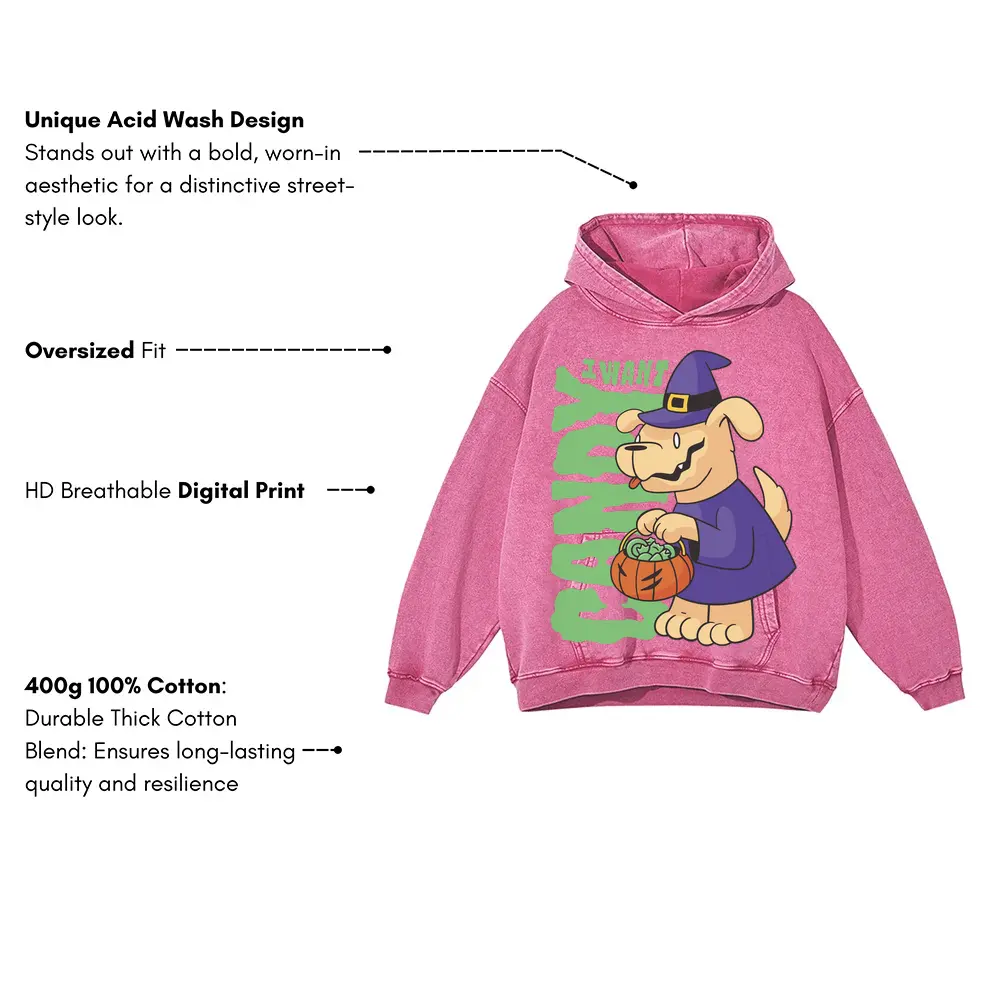 Candy Dog Acid Wash Oversized Pink Hoodie - Image 3