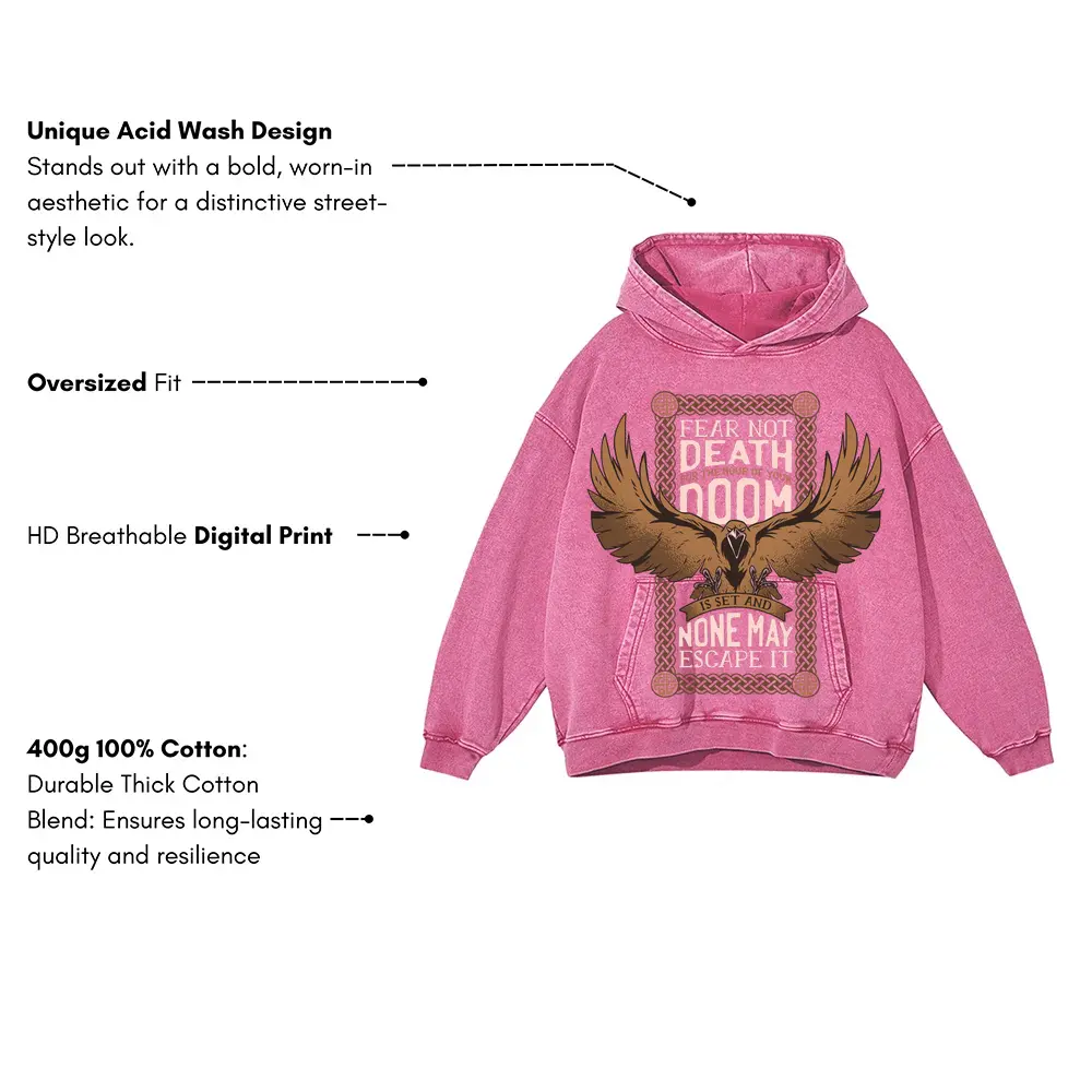 Viking Quote Acid Wash Oversized Pink Hoodie - Image 3