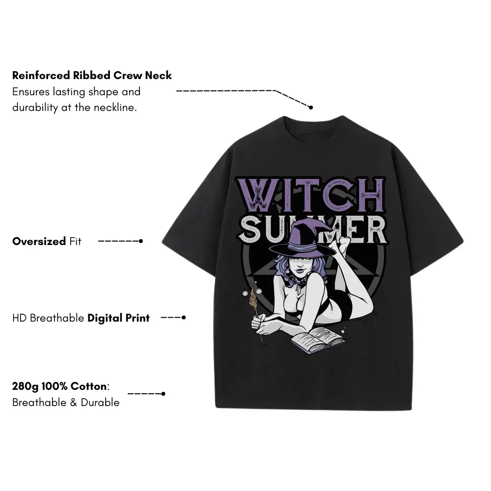 Witch Summer Heavyweight Oversized Black Graphic Tee - Image 3