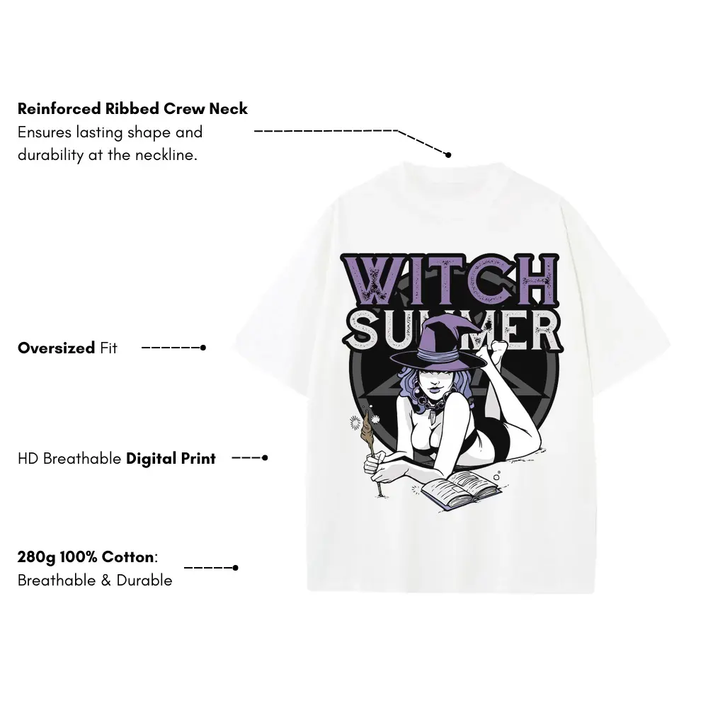 Witch Summer Heavyweight Oversized White Graphic Tee - Image 3