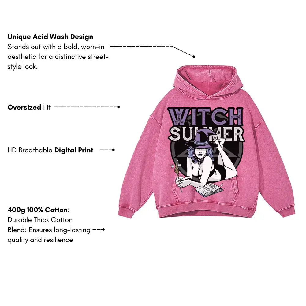 Witch Summer Acid Wash Oversized Pink Hoodie - Image 3