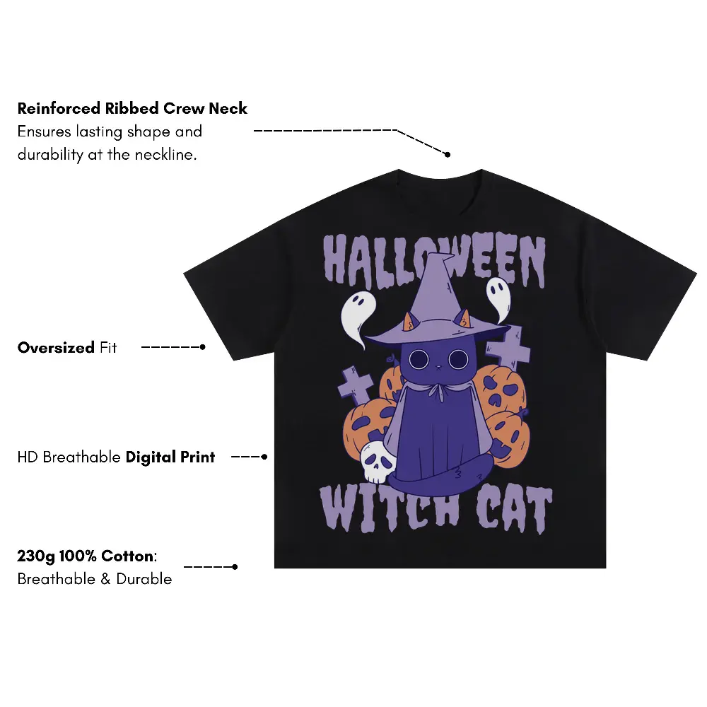 Witchcat Oversized Black Graphic Tee - Image 3