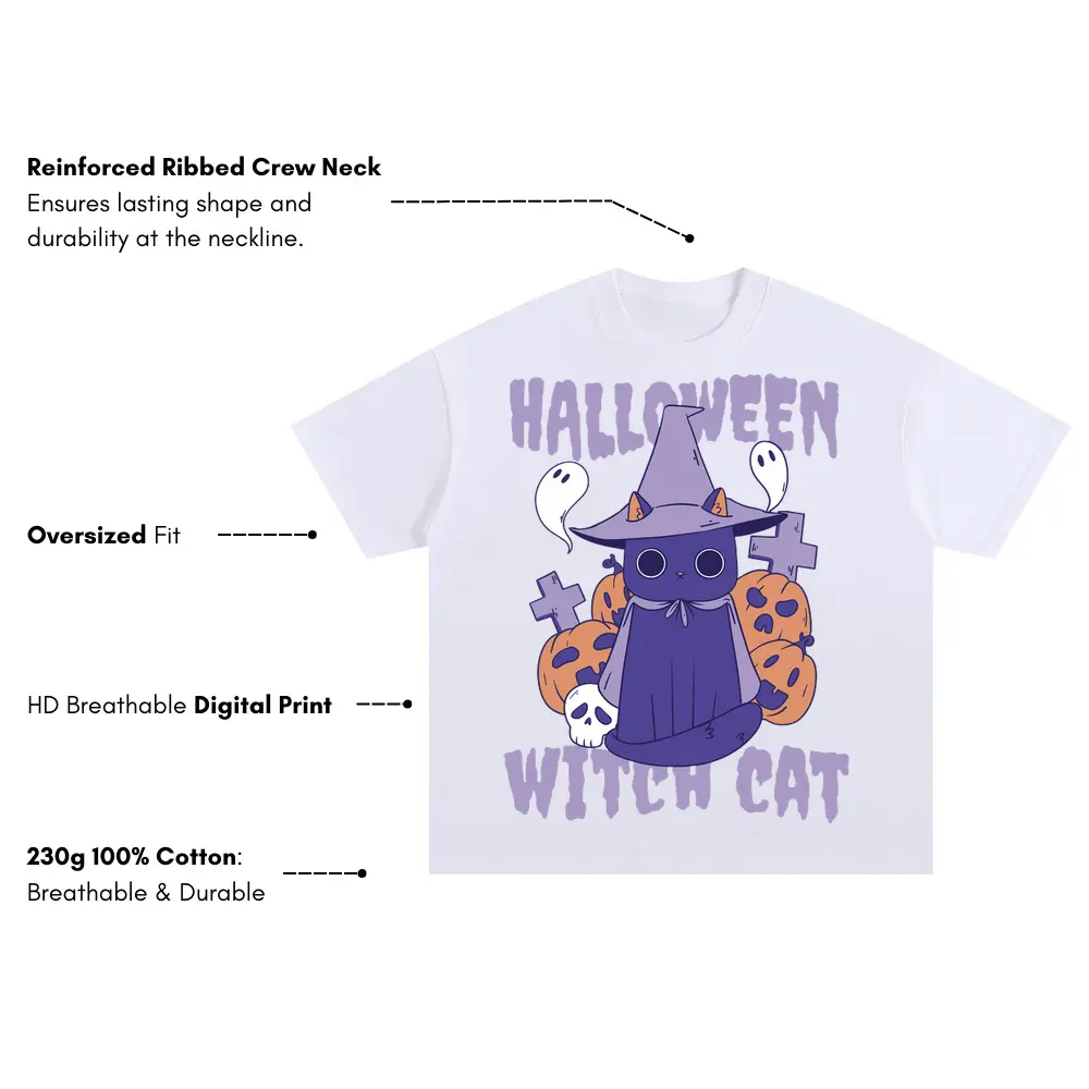 Witchcat Oversized White Graphic Tee - Image 3