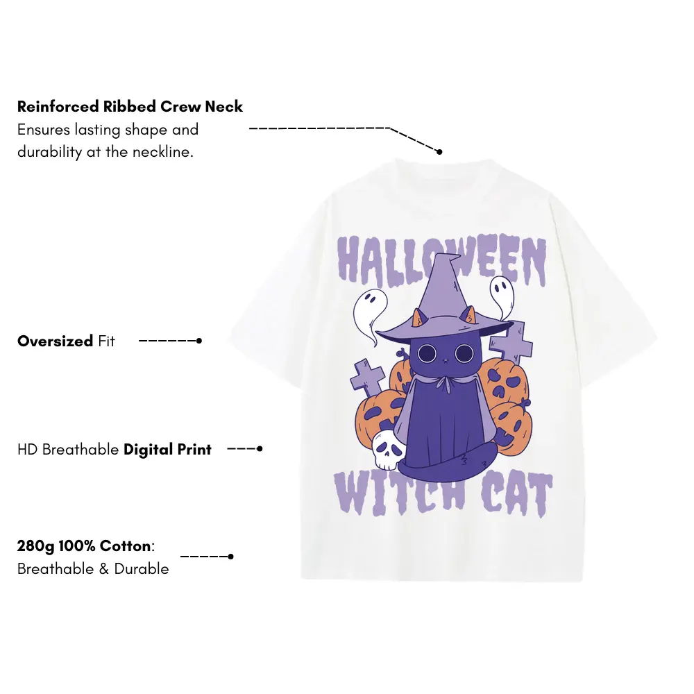 Witchcat Heavyweight Oversized White Graphic Tee - Image 3