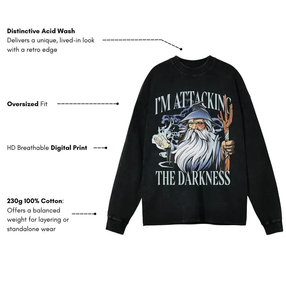 Wizard Fantasy Spell Acid Wash Oversized Long Sleeve Shirt - Image 3