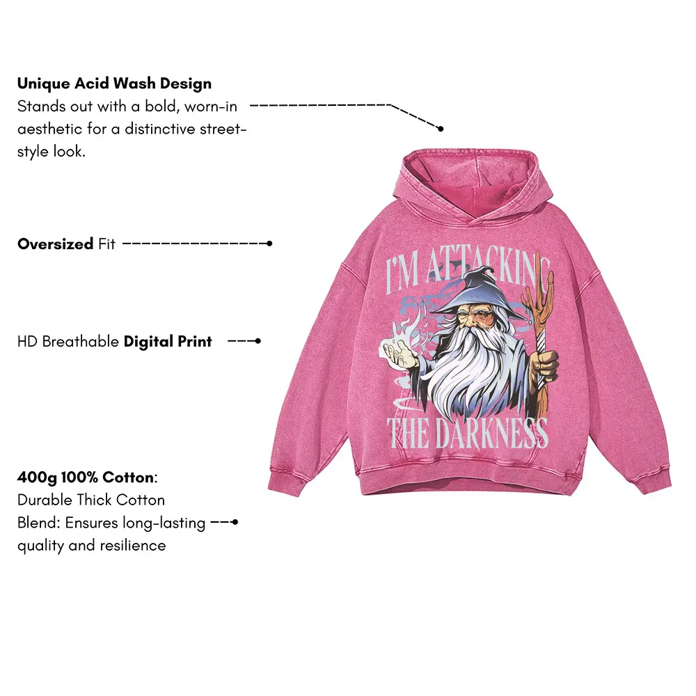 Wizard Fantasy Spell Acid Wash Oversized Pink Hoodie - Image 3