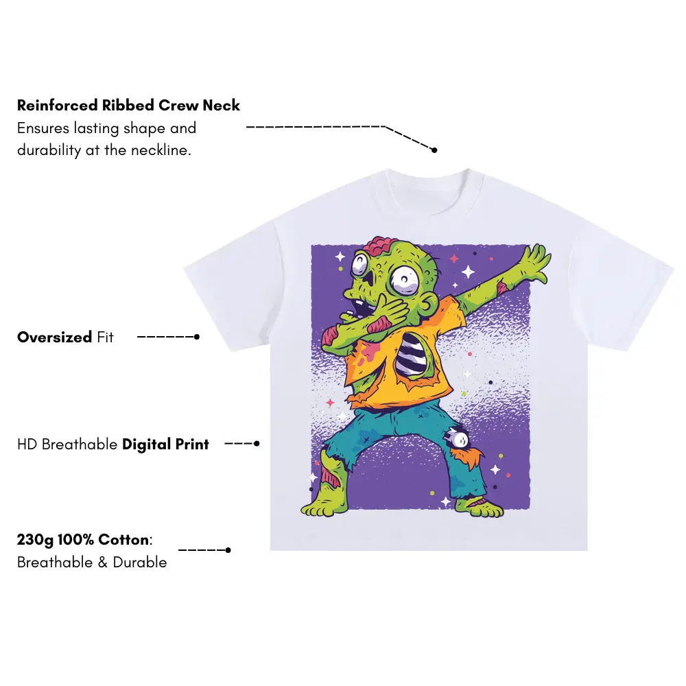 Zombie Dab 0 Hq Oversized White Graphic Tee - Image 3