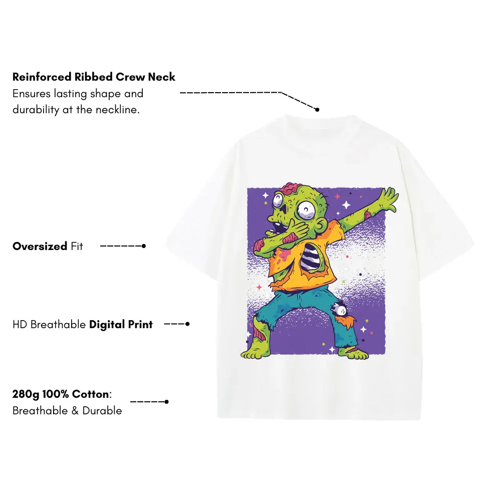Zombie Dab 0 Hq Heavyweight Oversized White Graphic Tee - Image 3