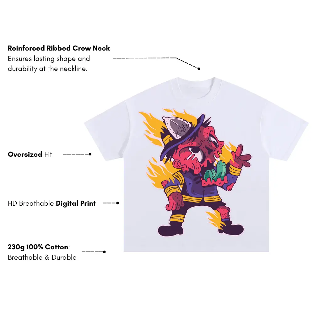 Zombie Firefighter Oversized White Graphic Tee - Image 3