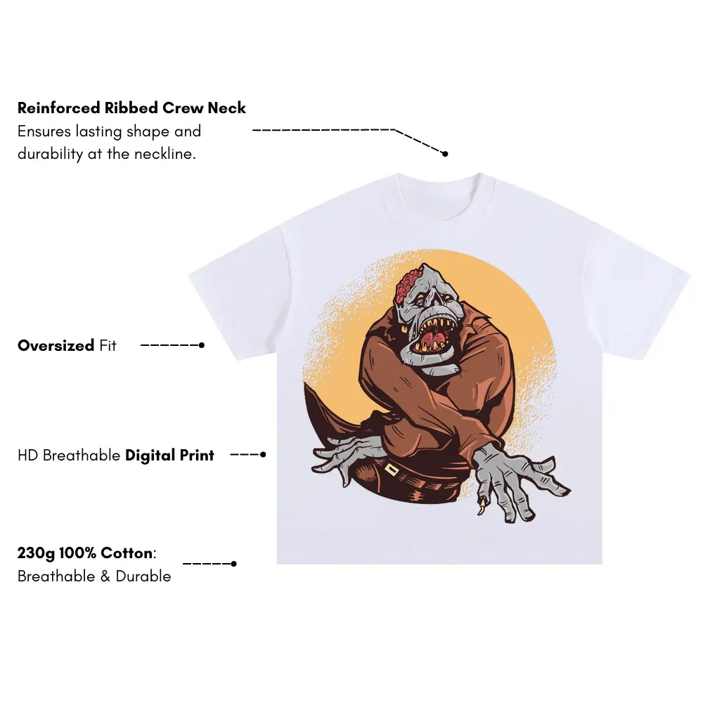 Zombie Halloween Oversized White Graphic Tee - Image 3