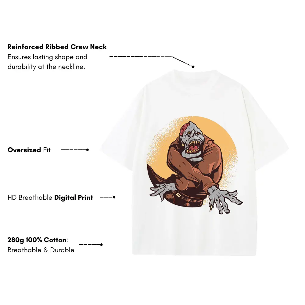 Zombie Halloween Heavyweight Oversized White Graphic Tee - Image 3