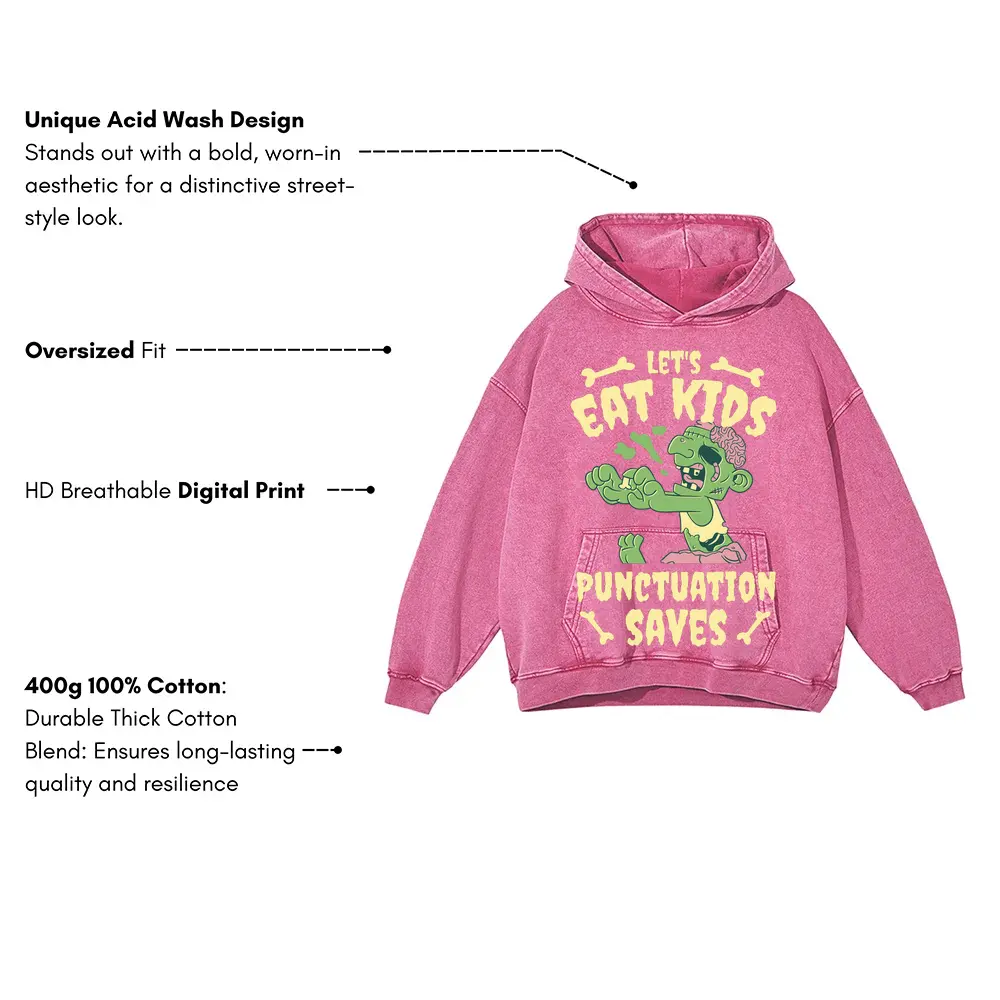 Zombieeatkids Acid Wash Oversized Pink Hoodie - Image 3