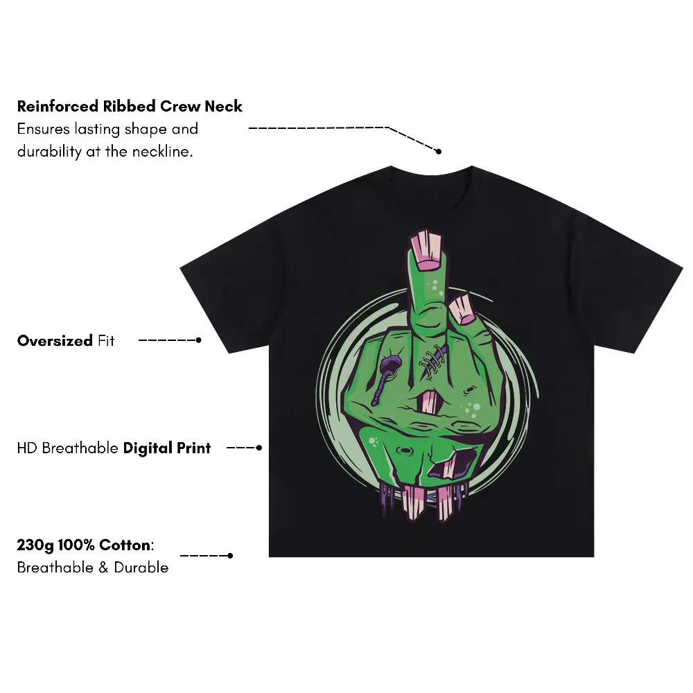 Zombiehand Oversized Black Graphic Tee - Image 3