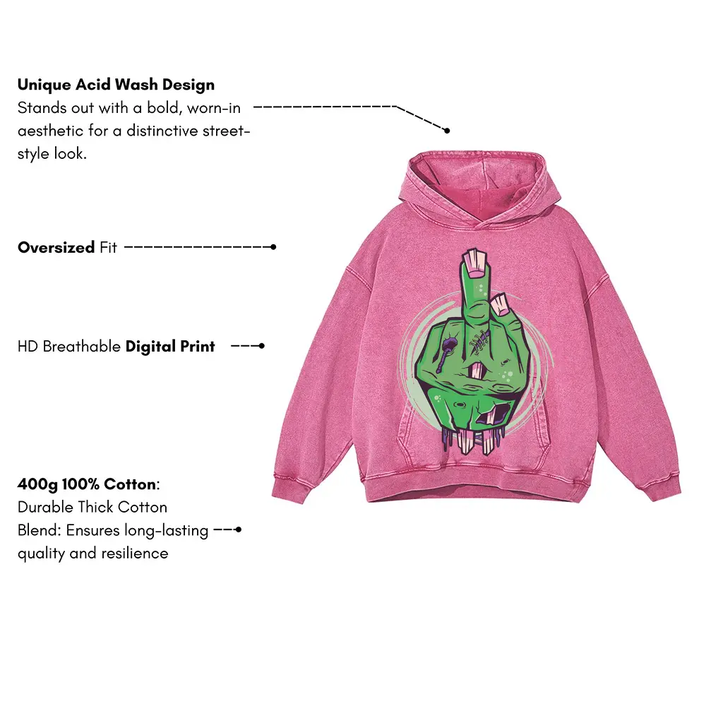 Zombiehand Acid Wash Oversized Pink Hoodie - Image 3