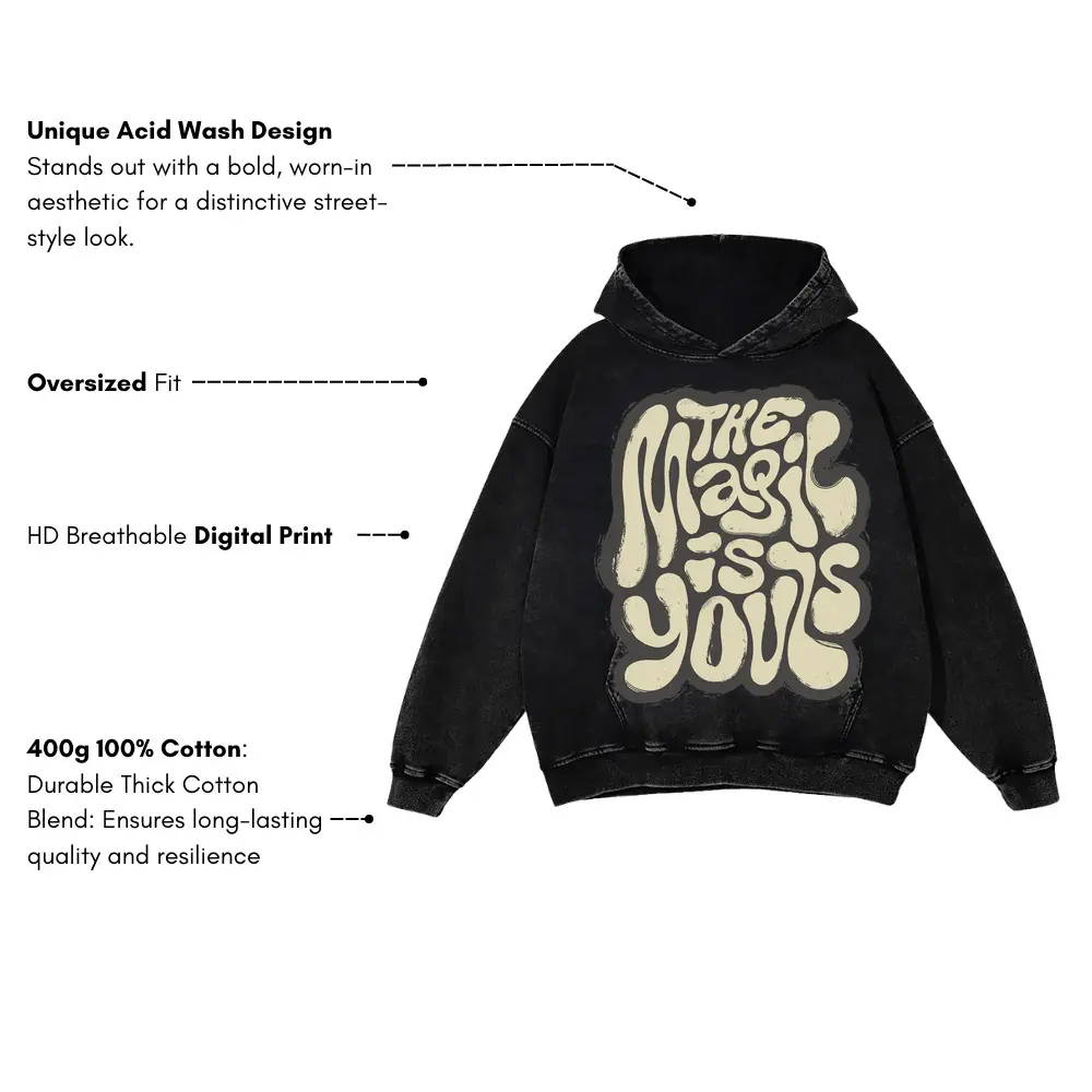 02 Lettering The Magic Is Yours Si Acid Wash Oversized Hoodie - Image 3