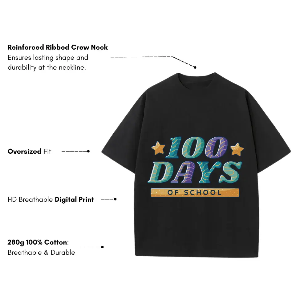100 Days A Heavyweight Oversized Black Graphic Tee - Image 3