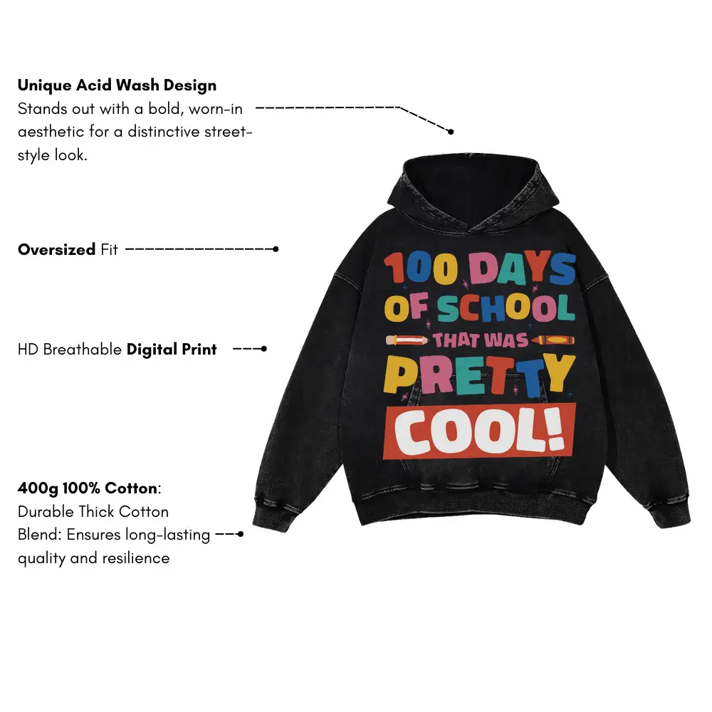 100 Days Of School Acid Wash Oversized Hoodie - Image 3